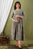 Ofably Pure Cotton Maternity Cum Feeding Kurti -Pista Green(OFMK060}