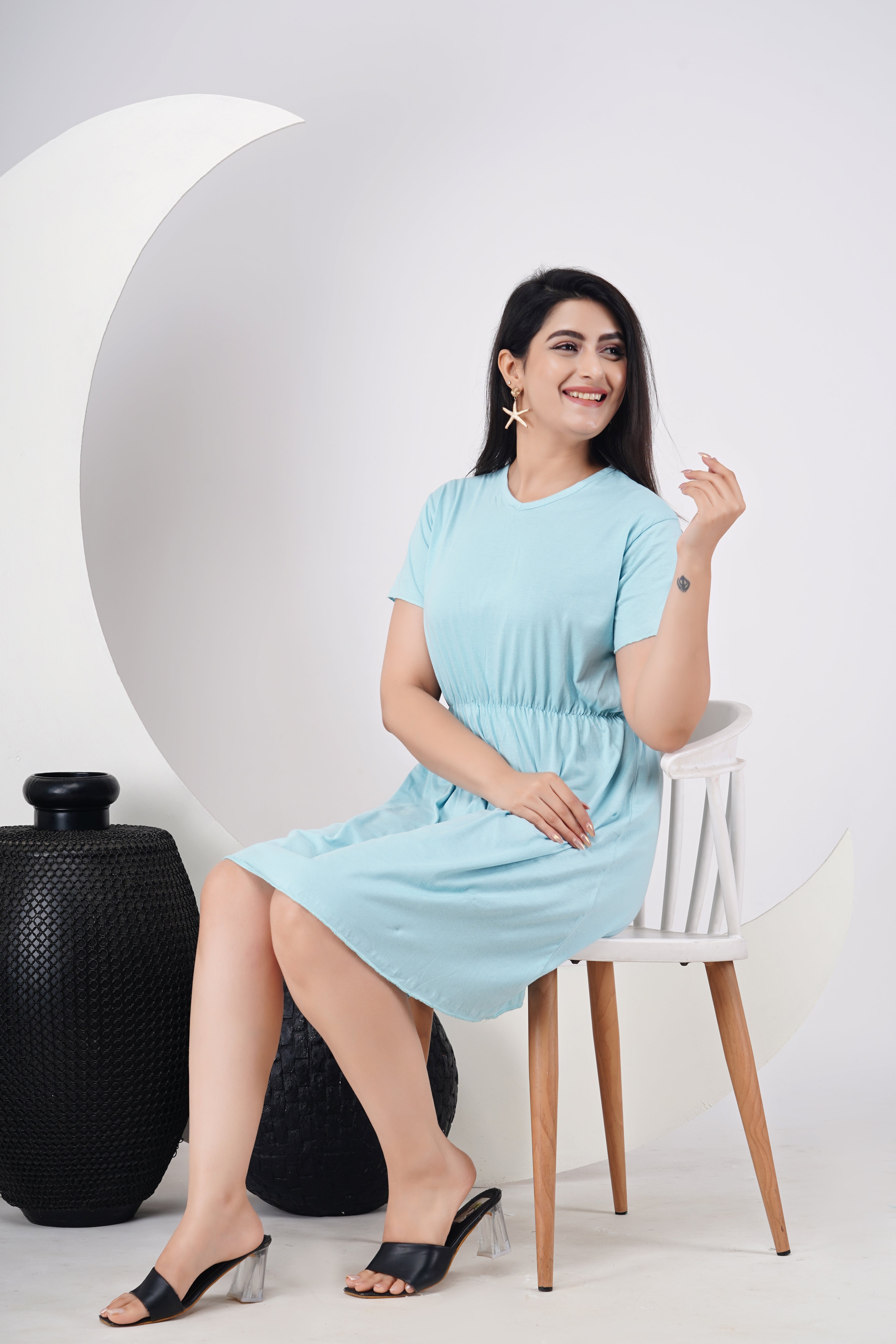 Ofably Light Blue cotton maternity dress – product image