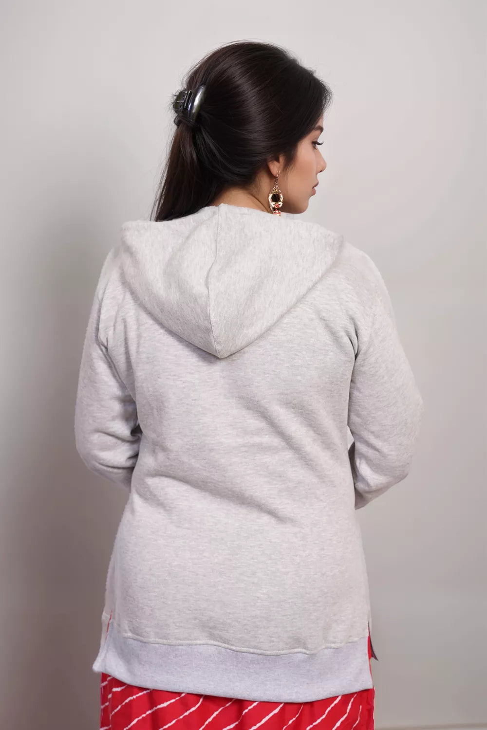 Ofably Light Grey cotton maternity nursing hoodie – product image