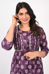 Ofably attached Vest Maternity Cum Feeding Cotton Kurti- Purple (OFMK149)