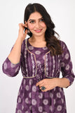 Ofably attached Vest Maternity Cum Feeding Cotton Kurti- Purple (OFMK149)