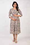 Ofably Geometric Prints Maternity Cum Feeding Cotton Kurti- Off White (OFMK151)