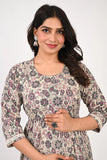 Ofably Geometric Prints Maternity Cum Feeding Cotton Kurti- Off White (OFMK151)