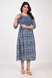 Ofably Blue Flower Maternity Cum Feeding Cotton Kurti- White (OFMK154)