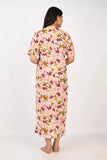 Ofably Flower with Animal Print Maternity Maxi Button Feeding -Cream (OFMX010)