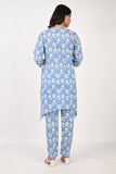 Ofably White Flower Cotton Maternity Co-ord Set- Sky Blue (OFMCORD06)