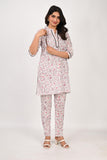 Ofably Flower Print Cotton Maternity Co-ord Set- White with Black Lace (OFMCORD08)