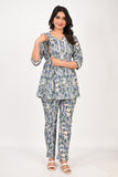 Ofably Flower Print Cotton Maternity Co-ord Set- Light Grey with White Lace (OFMCORD09)