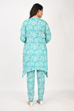 Ofably White Flower Cotton Maternity Co-ord Set- Light Blue (OFMCORD010)