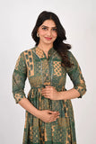 Ofably Maternity Button Feeding Cotton Dress- Green (OFMK155)