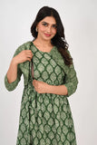 Ofably Maternity Feeding Cotton Kurti With Jacket (Vest)- Green(OFMK156)