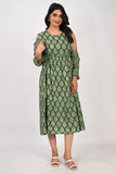 Ofably Maternity Feeding Cotton Kurti With Jacket (Vest)- Green(OFMK156)