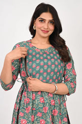 Ofably Maternity Feeding Khatta Cotton Kurti- Steel Grey (OFMK160)
