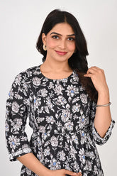 Ofably Maternity Feeding Khatta Cotton Kurti- Black (OFMK161)