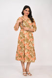 Ofably Leaf Prints Maternity Feeding Cotton Kurti- Multicolor (OFMK163)