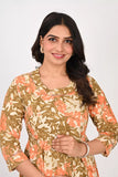 Ofably Leaf Prints Maternity Feeding Cotton Kurti- Multicolor (OFMK163)