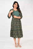 Ofably Maternity Feeding Cotton Contrast Kurti- Dark Green (OFMK164)