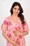 Ofably Flower Maternity Maxi Button Feeding -Multicolor (OFMX008)