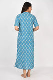 Ofably Flower Maternity Maxi Button Feeding -Light Blue (OFMX009)