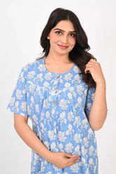 Ofably Printed Maternity Maxi Invisible Chain Feeding -Light Blue (OFMX005)