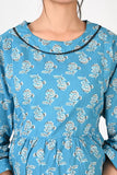 Ofably Flower Prints Maternity Cum Feeding Cotton Kurti- Sky Blue (OFMK170)
