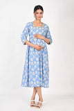 Ofably Square Neck Maternity Feeding Cotton Kurti- Light Blue (OFMK181)