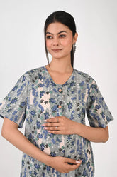 Ofably Flower Maternity Maxi Button Feeding -Grey (OFMX001)