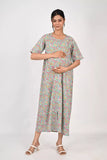 Ofably Flower Maternity Maxi Button Feeding -Light Blue (OFMX002)