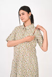 Ofably Floral Print Cotton Maternity Co-ord Set- Cream (OFMCORD12)