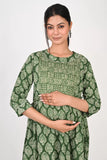 Ofably Up and Down Maternity Cum Feeding Cotton Kurti- Dark Green (OFMK180)