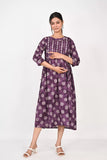 Ofably Up and Down Maternity Cum Feeding Cotton Kurti- Purple (OFMK179)