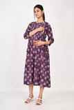 Ofably Up and Down Maternity Cum Feeding Cotton Kurti- Purple (OFMK179)