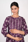 Ofably Up and Down Maternity Cum Feeding Cotton Kurti- Purple (OFMK179)