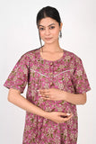 Ofably Printed Maternity Maxi Invisible Chain Feeding -Wine (OFMX004)