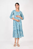Ofably Floral Prints Maternity Feeding Cotton Kurti- Light Blue (OFMK176)