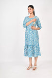 Ofably Floral Prints Maternity Feeding Cotton Kurti- Light Blue (OFMK176)