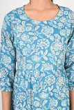 Ofably Floral Prints Maternity Feeding Cotton Kurti- Light Blue (OFMK176)