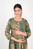 Ofably Skin Color Motif Printed Maternity Cum Feeding Cotton Kurti- Green (OFMK175)