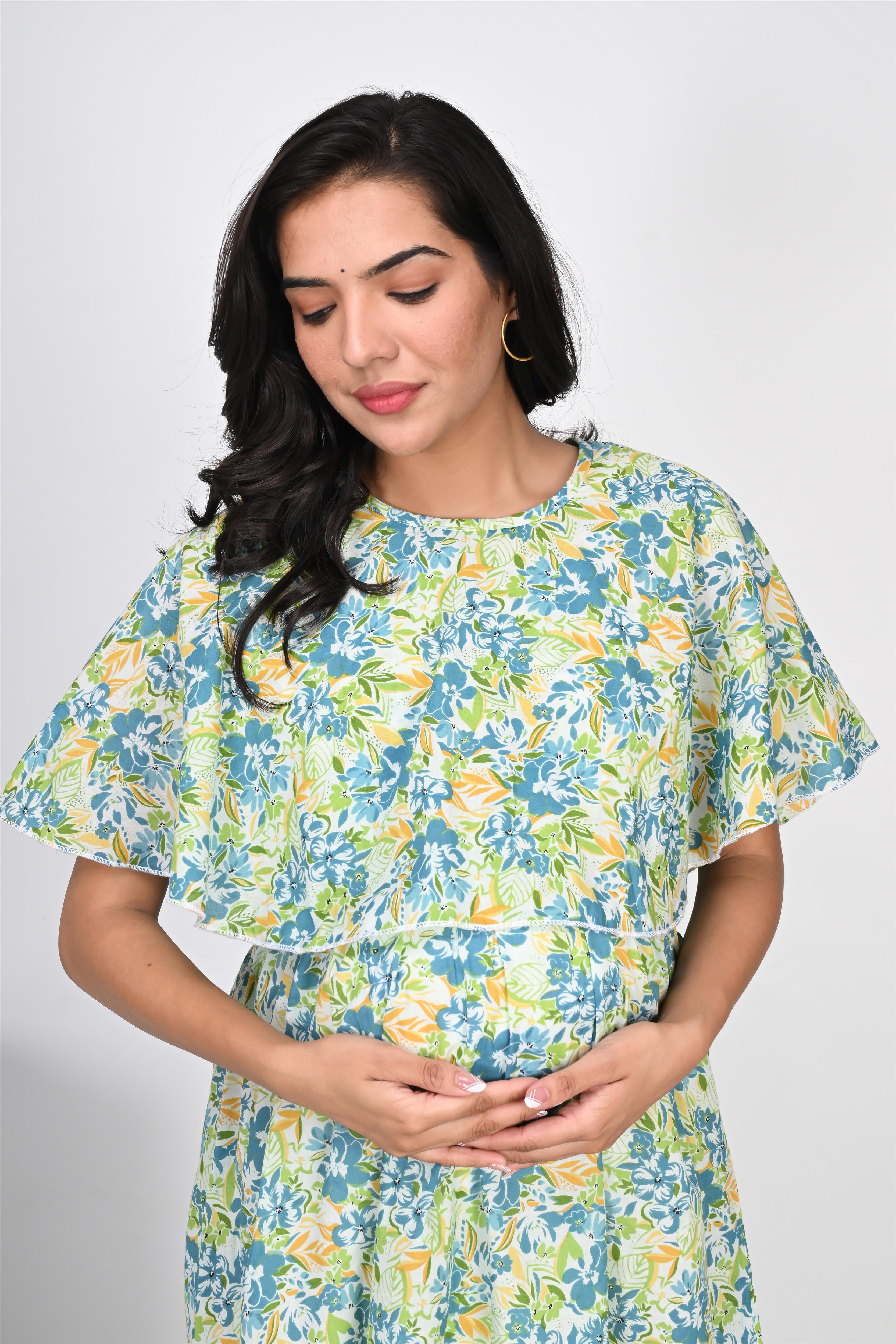 Ofably White cotton maternity feeding dress – product image