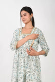 Ofably Square Neck Maternity Feeding Cotton Kurti- Light Grey (OFMK171)