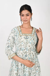 Ofably Square Neck Maternity Feeding Cotton Kurti- Light Grey (OFMK171)