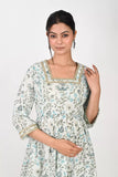 Ofably Square Neck Maternity Feeding Cotton Kurti- Light Grey (OFMK171)