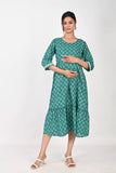 Ofably Maternity Feeding Khatta Cotton Kurti- Sea Green (OFMK169)