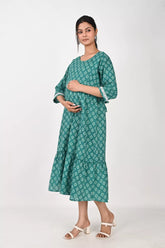 Ofably Maternity Feeding Khatta Cotton Kurti- Sea Green (OFMK169)
