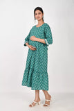 Ofably Maternity Feeding Khatta Cotton Kurti- Sea Green (OFMK169)