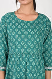 Ofably Maternity Feeding Khatta Cotton Kurti- Sea Green (OFMK169)