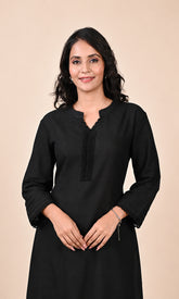 Black & White Cotton A-Line Kurta with Contrast Detailing & Lining
