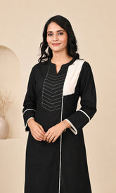 Women’s Black & White A-Line Kurta with Contrast Detailing & Lining