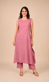 Dusty Rose Pink Cotton A-Line Kurta with Side Pockets