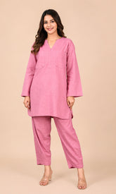 Dusty Rose Pink Cotton Co-Ord Set with Pocket-Detail Top & Pants